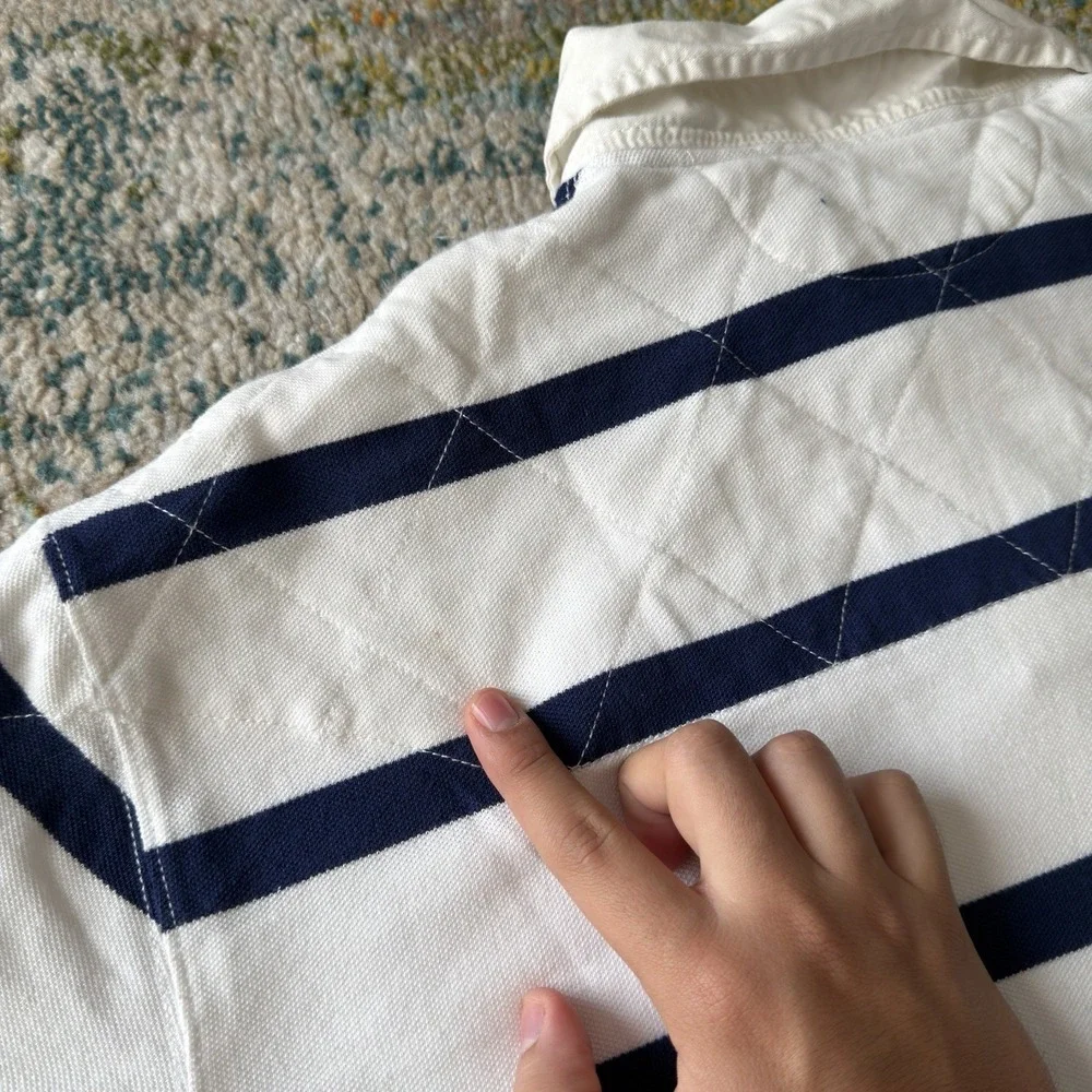 Vintage Polo Ralph Lauren Quilted Shoulder Striped Rugby Polo Shirt XXL